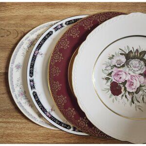 Mismatched Fine China Dinner Plates Gold Rims 10.25-11" Florals Porcelain Eclect